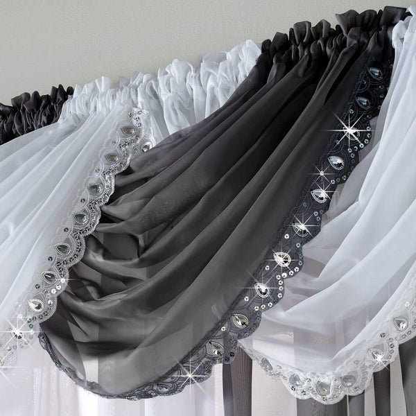 Jewelled Black Voile Curtain Swags -  - Ideal Textiles
