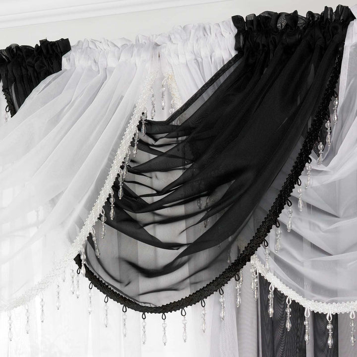 Beaded Plain Black Voile Curtain Swags -  - Ideal Textiles