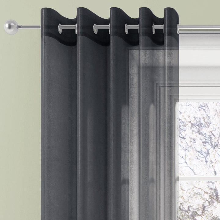 Trent Plain Eyelet Voile Curtain Panels Black -  - Ideal Textiles