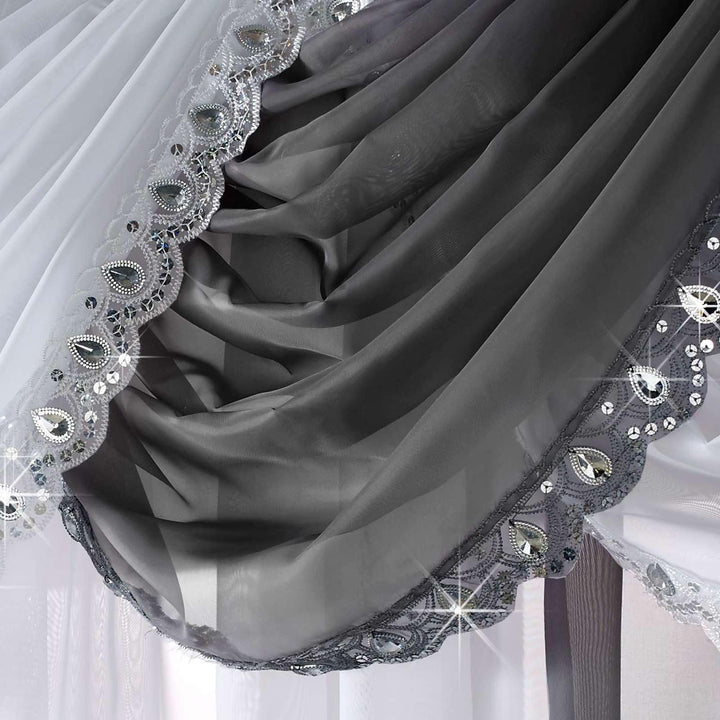 Jewelled Black Voile Curtain Swags -  - Ideal Textiles