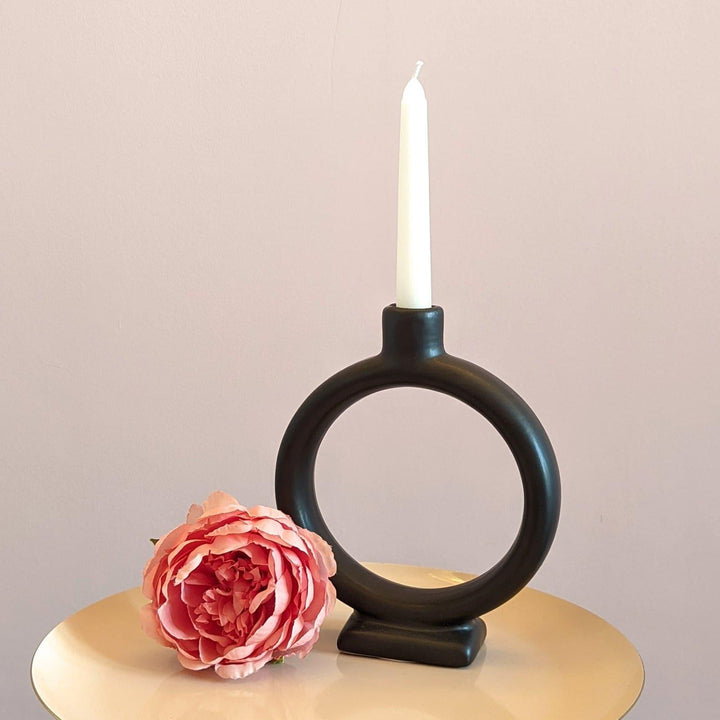Silhouette Ceramic Doughnut Candle Holder Black - Ideal