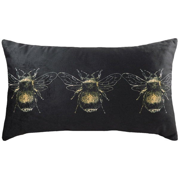 Gold Bee Velvet Black Boudoir Filled Cushions 12'' x 20'' - Polyester Pad - Ideal Textiles