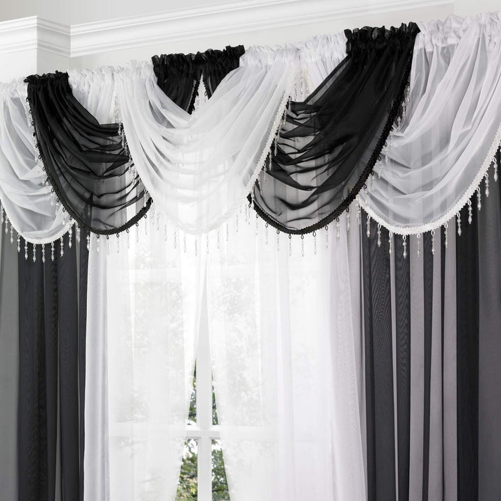 Beaded Plain Black Voile Curtain Swags -  - Ideal Textiles