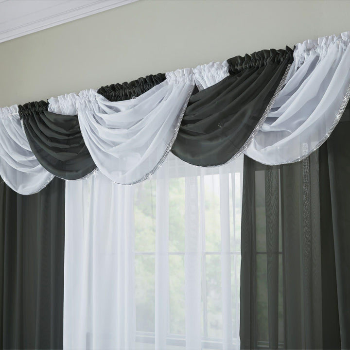 Glitter Diamante Black Voile Curtain Swags -  - Ideal Textiles