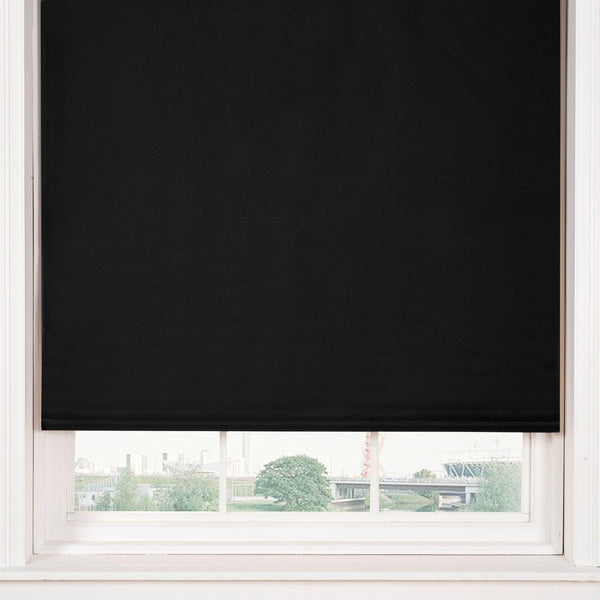 Plain Thermal Blackout Roller Blind Black - 60cm width x 165cm drop - Ideal Textiles