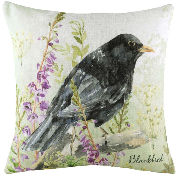 Blackbird Watercolour Painted Style Cushion Covers 17'' x 17'' -  - Ideal Textiles