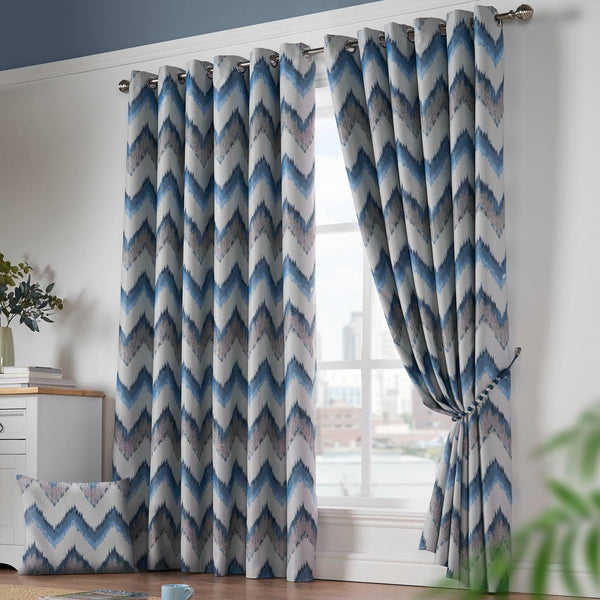 Oslo Thermal Blockout Eyelet Curtains Blue - 66'' x 54'' - Ideal Textiles