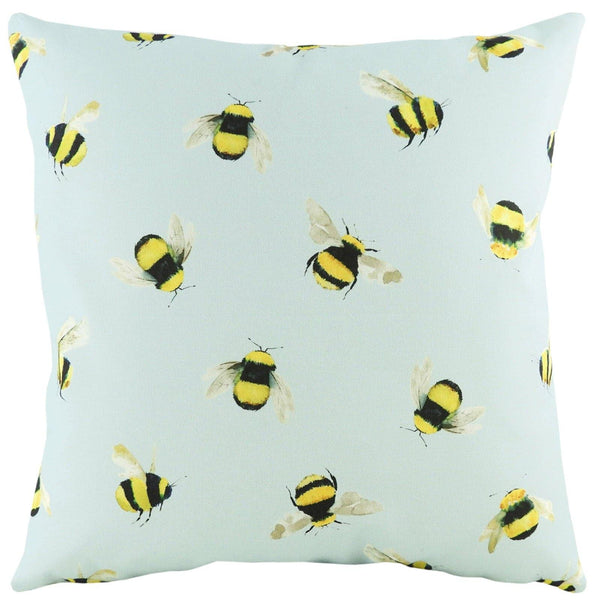 Busy Bees Watercolour Style Blue Filled Cushions 17'' x 17'' - Polyester Pad - Ideal Textiles