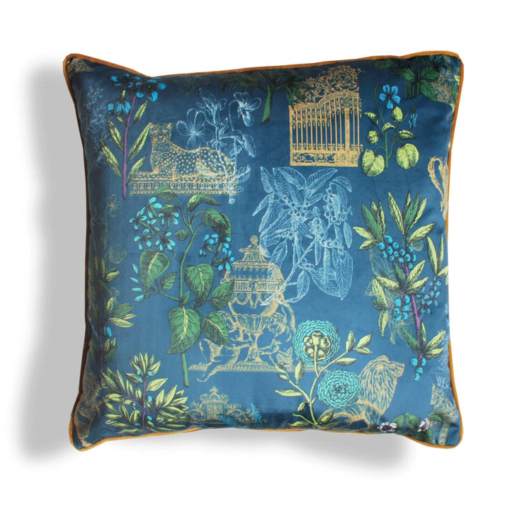 Pantera Jungle Velvet Cushions Blue 24'' x 24'' - Cushion Cover Only - Ideal Textiles
