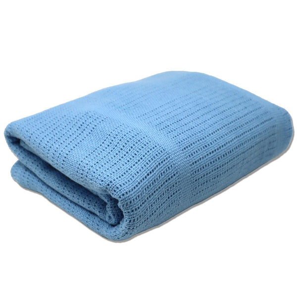 Cosy Cellular 100% Cotton Baby Blankets Blue - 75cm x 100cm - Ideal Textiles