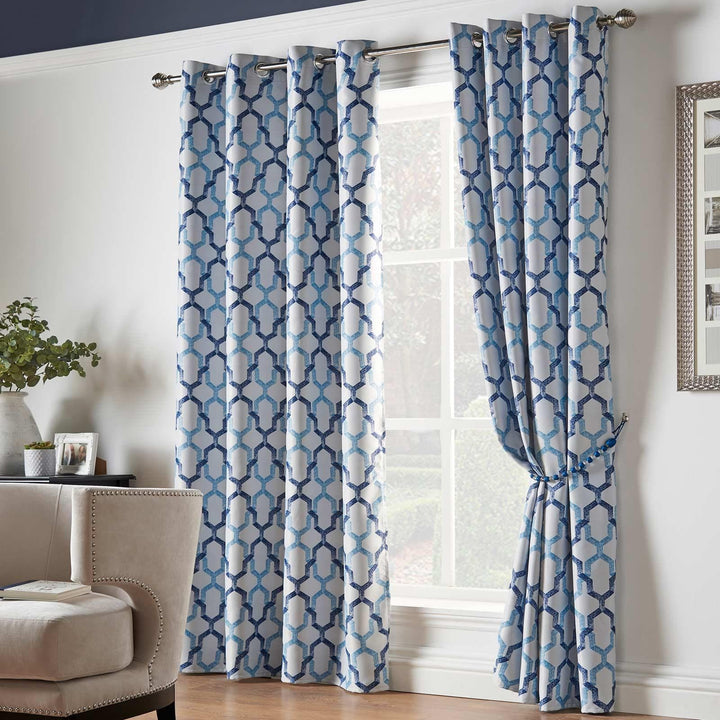 Georgia Thermal Blockout Eyelet Curtains Blue - 66'' x 54'' - Ideal Textiles