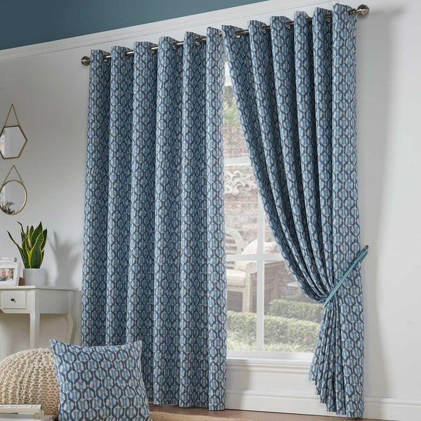 Cambourne Thermal Blockout Eyelet Curtains Blue - 66'' x 54'' - Ideal Textiles