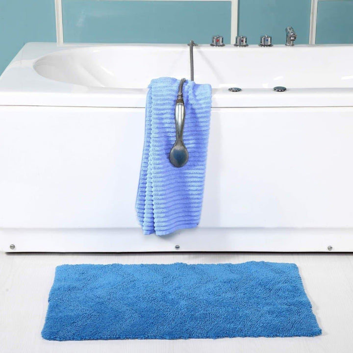 Chevron 100% Cotton Bath Mat Blue -  - Ideal Textiles
