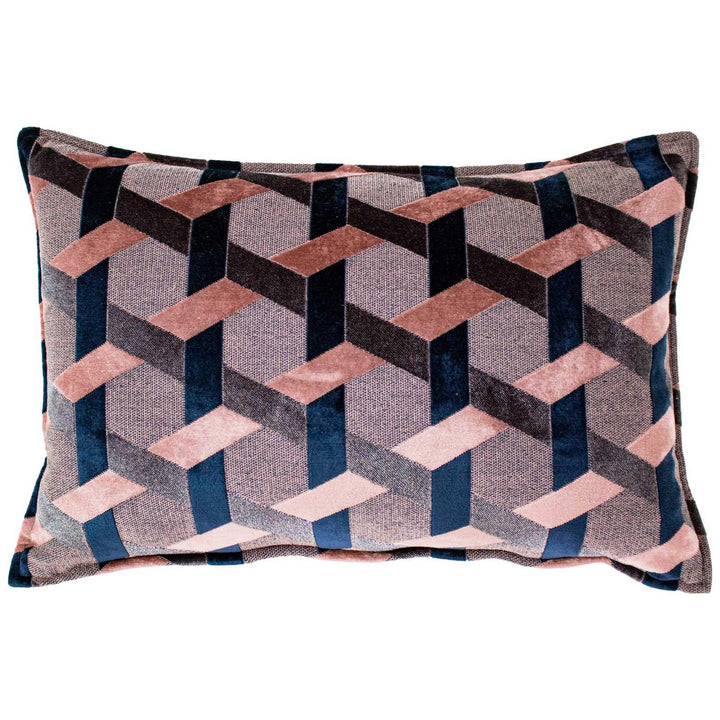Delano Geometric Lattice Blush & Navy Cushion Covers 16'' x 24'' -  - Ideal Textiles