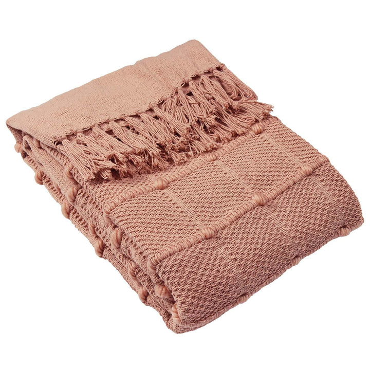 Motti Linear Weave Fringed Blush Pink Throw 130cm x 180cm -  - Ideal Textiles