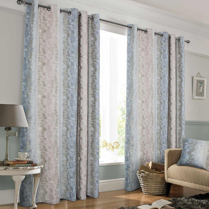 Portofino Ombre Velvet Lined Eyelet Curtains Blush - 66'' x 54'' - Ideal Textiles