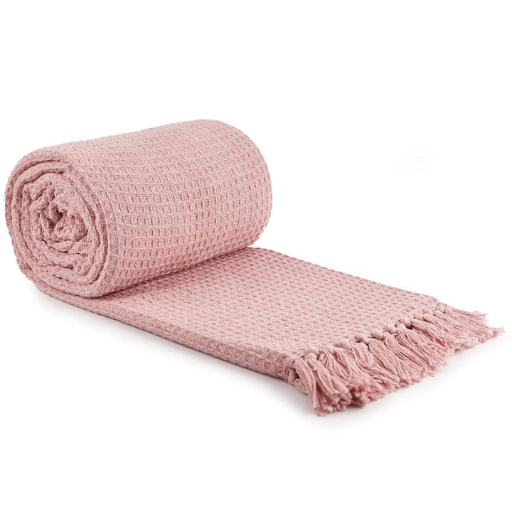 Honeycomb Waffle 100% Recycled Cotton Blush Pink Throws - 127cm x 152cm - Ideal Textiles