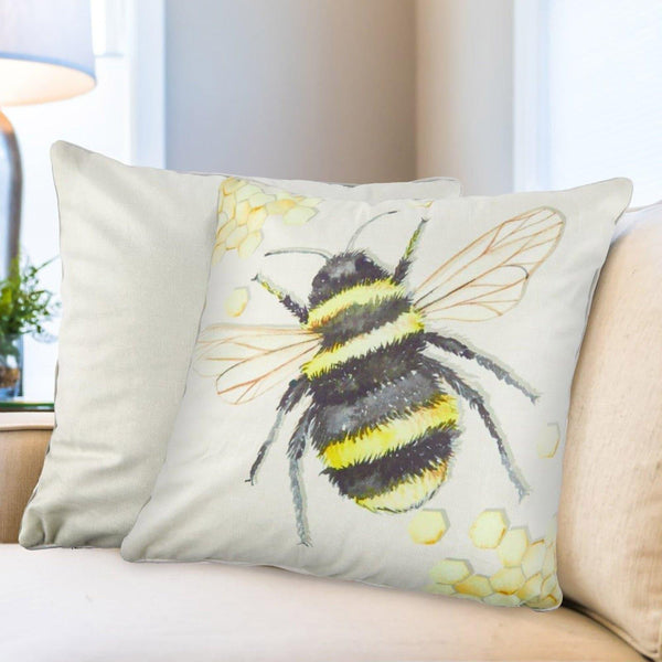 Bumblebee Watercolour Velvet Cushion Cover 17" x 17" -  - Ideal Textiles