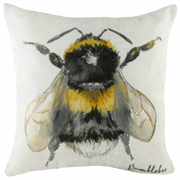 Species Bumblebee Watercolour Print Filled Cushions 17'' x 17'' - Polyester Pad - Ideal Textiles