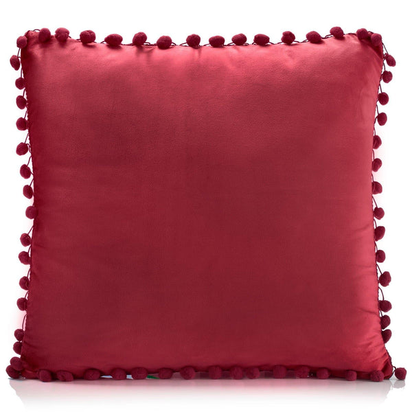 Poms Velvet Pom Pom Burgundy Cushion Cover 17" x 17" -  - Ideal Textiles