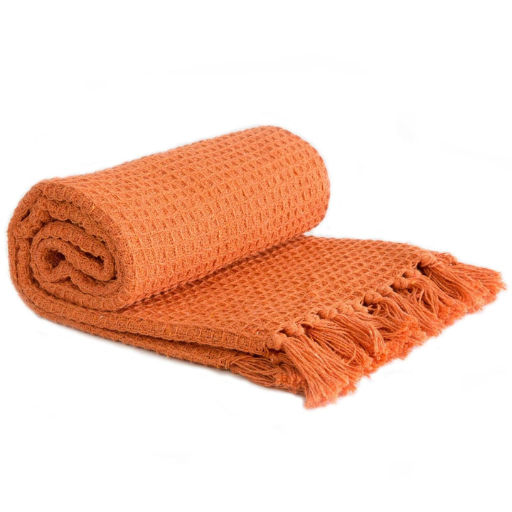 Honeycomb Waffle 100% Recycled Cotton Burnt Orange Throws - 127cm x 152cm - Ideal Textiles