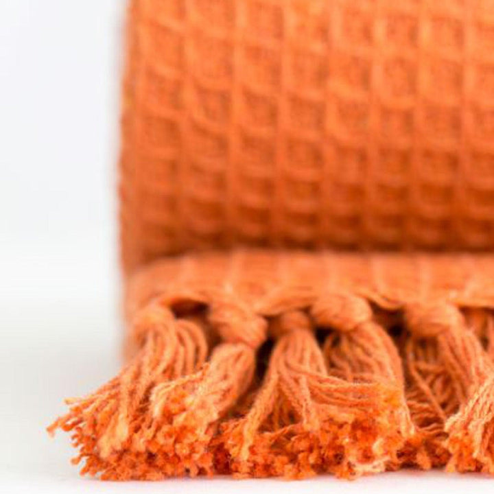 Honeycomb Waffle 100% Recycled Cotton Burnt Orange Throws -  - Ideal Textiles