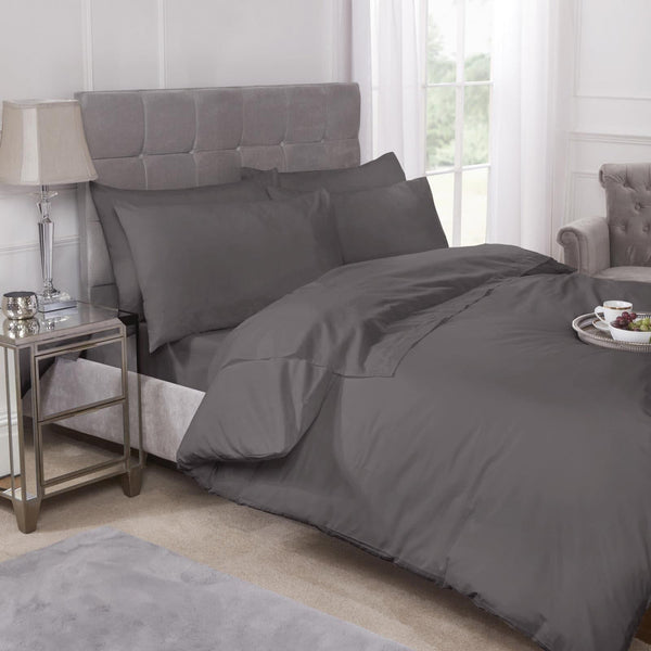 Percale 180 Thread Count Grey Duvet Cover Set - Ideal