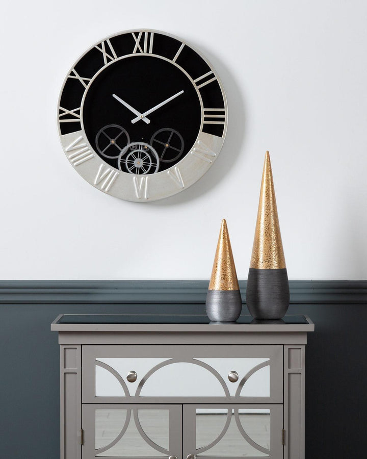 Delridge Black & Silver Moving Gears Clock - Ideal