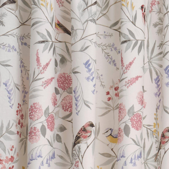 Caraway Floral Bird Lined Tape Top Curtains Pink - Ideal