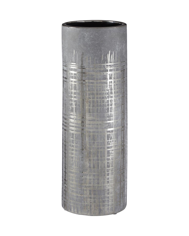 Silver-Etched Cylindrical Distressed Vase - Ideal