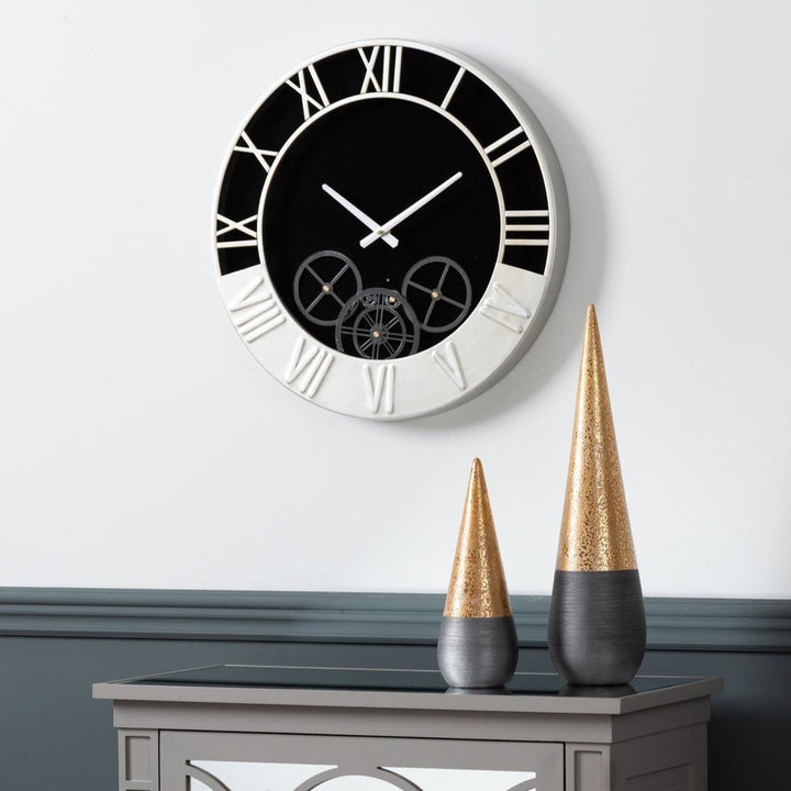 Delridge Black & Silver Moving Gears Clock - Ideal