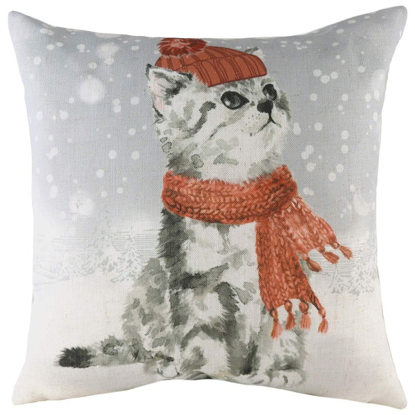 Snowy Cat Wintery Christmas Cushion Cover 17'' x 17'' -  - Ideal Textiles