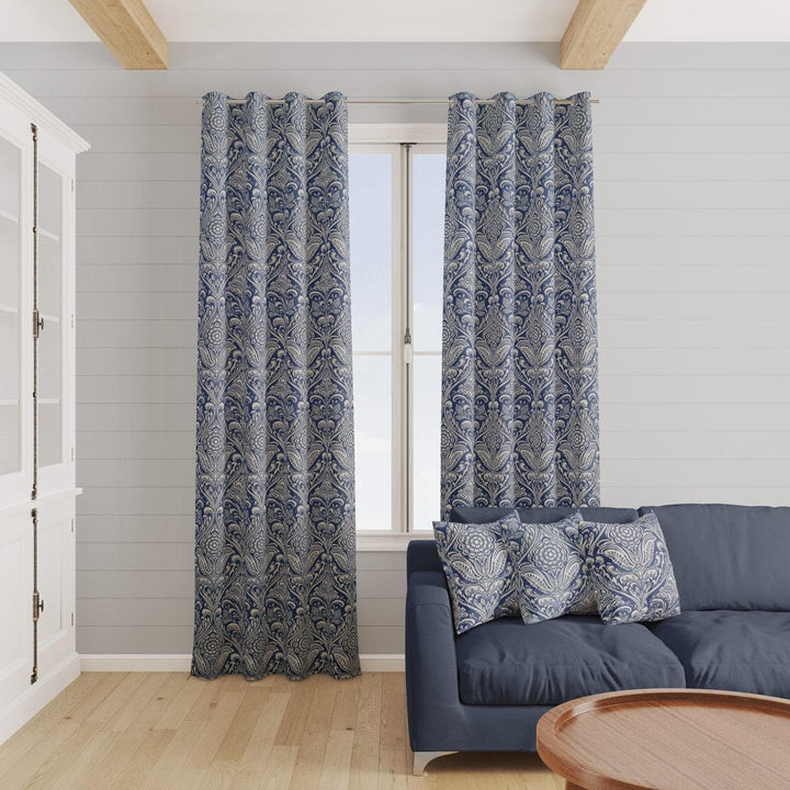 Hathaway Indigo Made To Measure Curtains -  - Ideal Textiles