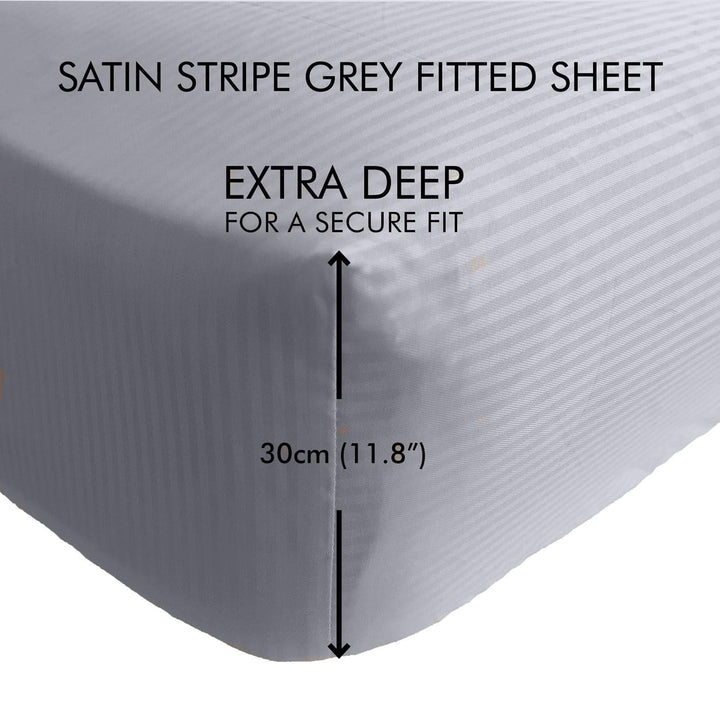 Satin Stripe 300 Thread Count Grey 30cm Fitted Sheet - Ideal