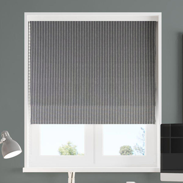 Pencil Stripe Pewter Made To Measure Roman Blind -  - Ideal Textiles