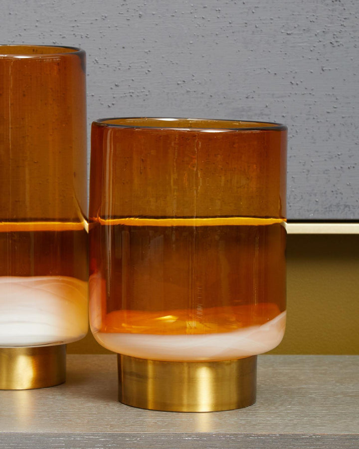 Sienna Amber & Brass Glass Vase - Ideal