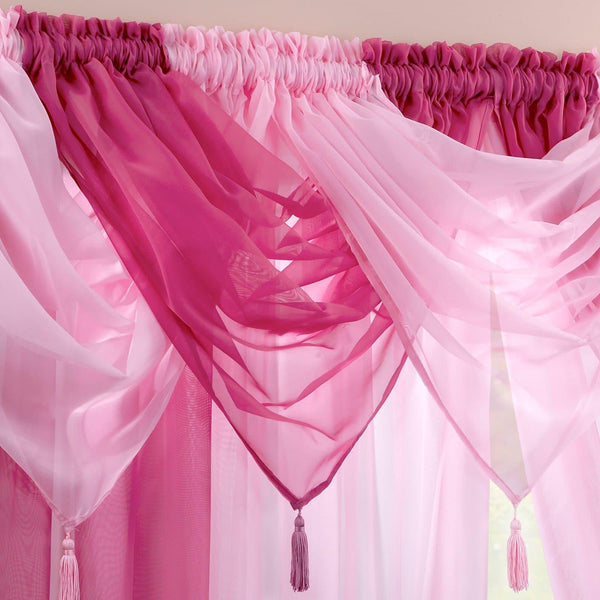 Plain Tassel Cerise Voile Curtain Swags -  - Ideal Textiles