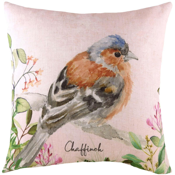 Chaffinch Watercolour Painted Style Filled Cushions 17'' x 17'' - Polyester Pad - Ideal Textiles
