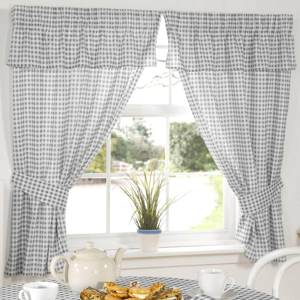 Molly Gingham Check Charcoal Tape Top Kitchen Curtains Set - Ideal