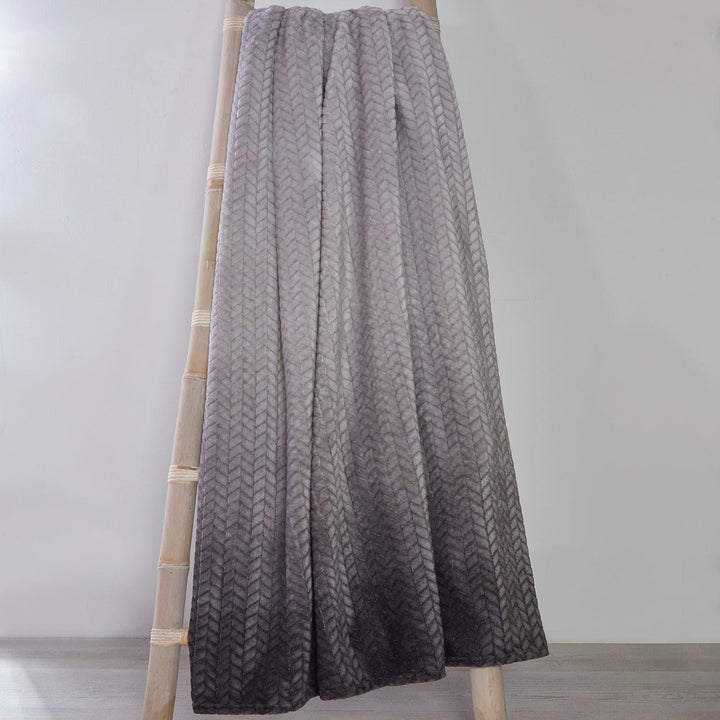 Ombre Chevron Fleece Charcoal Throw 150cm x 200cm -  - Ideal Textiles