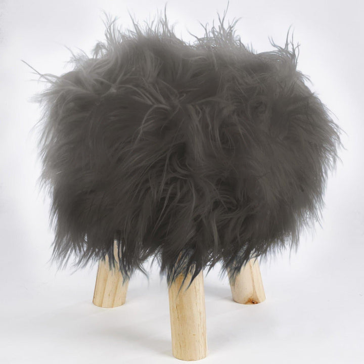 Mongolian Faux Mohair Footstool Charcoal - Ideal