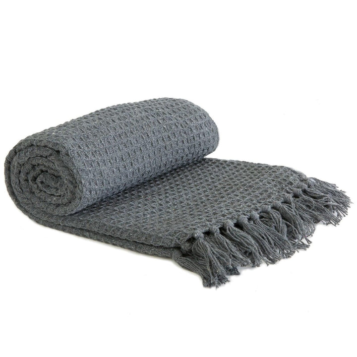Honeycomb Waffle 100% Recycled Cotton Charcoal Throws - 127cm x 152cm - Ideal Textiles