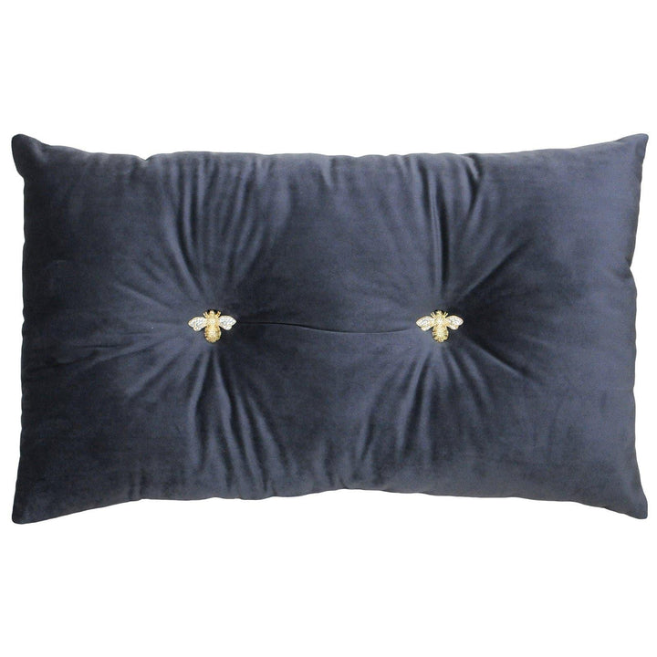 Bumble Bee Button Velvet Scatter Boudoir Cushion Charcoal -  - Ideal Textiles