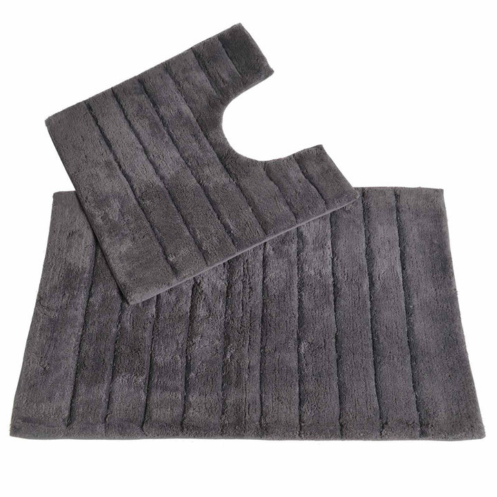 Linear Rib Cotton Bath & Pedestal Mat Set Charcoal -  - Ideal Textiles