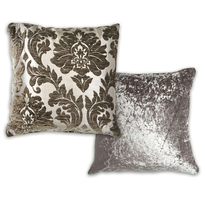 Damask Chenille Charcoal Cushion Cover 17'' x 17'' - Ideal