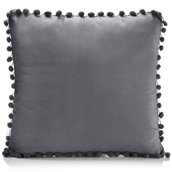 Poms Velvet Pom Pom Charcoal Cushion Cover 17" x 17" -  - Ideal Textiles