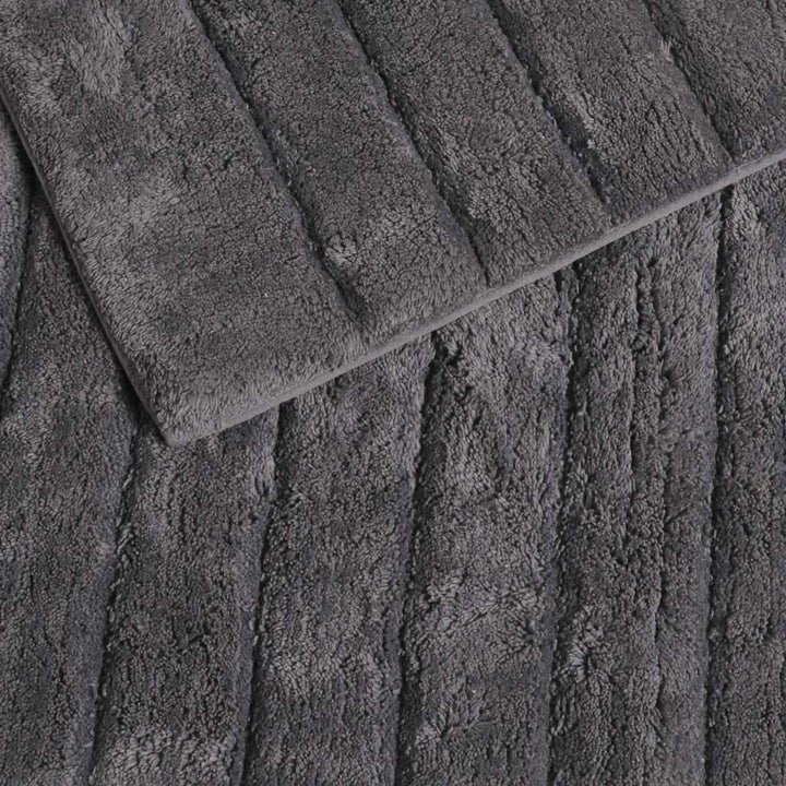 Linear Rib Cotton Bath & Pedestal Mat Set Charcoal -  - Ideal Textiles