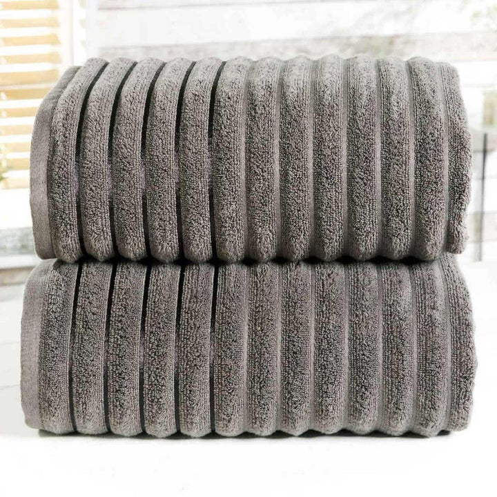 Ribbed Charcoal 2 Piece Bath Sheet Towel Set -  - Ideal Textiles