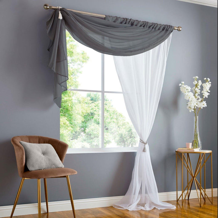 Double Display Sheer Voile Curtain Panel Charcoal - 59" x 72" - Ideal Textiles