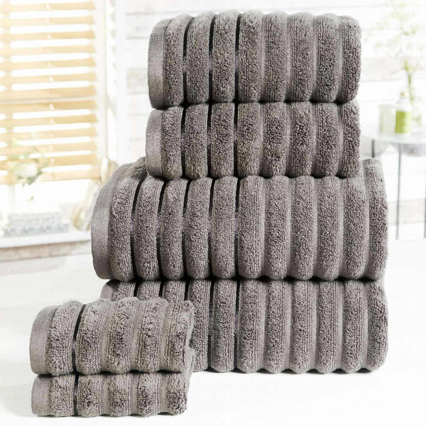 Ribbed Charcoal 6 Piece Towel Bale Set -  - Ideal Textiles